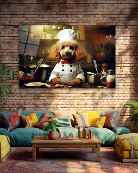 Aşçı Köpek Cam Tablo