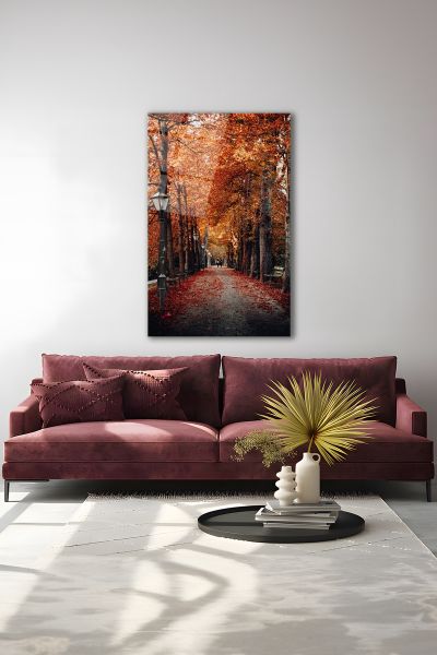 Sonbahar Zamanı Cadde Cam Tablo