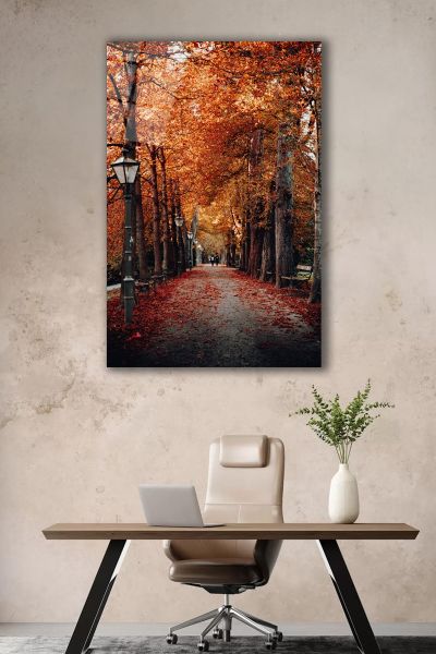 Sonbahar Zamanı Cadde Cam Tablo
