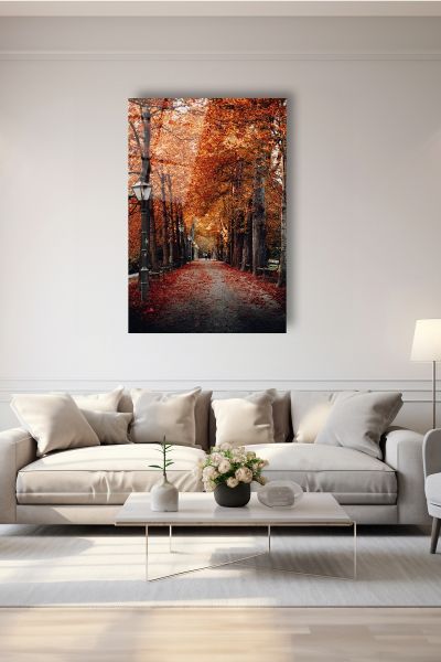 Sonbahar Zamanı Cadde Cam Tablo