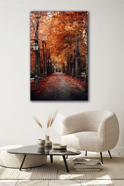 Sonbahar Zamanı Cadde Cam Tablo