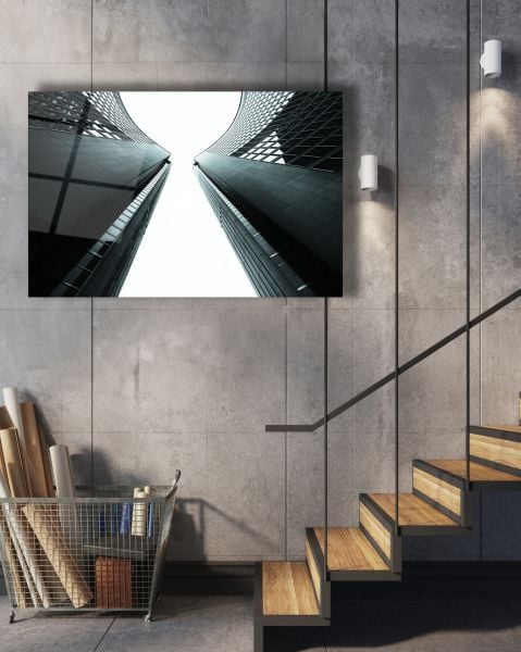 Siyah Beyaz Geometrik Bina Cam Tablo