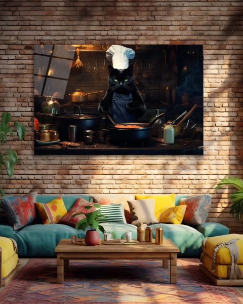 Aşçı Kedi Cam Tablo