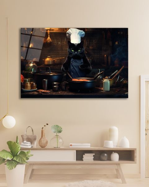 Aşçı Kedi Cam Tablo