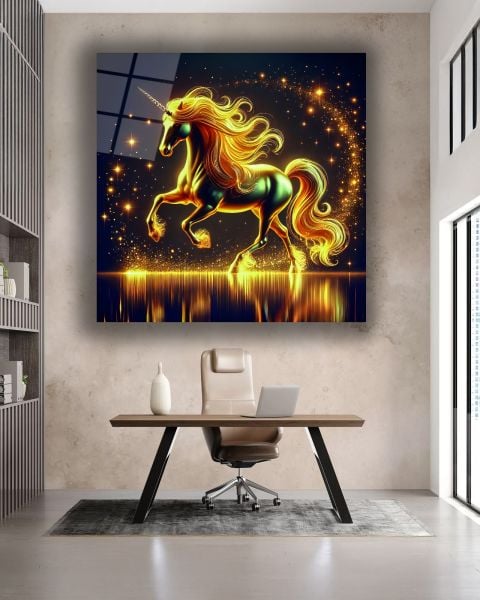 Unicorn Atı Kare Cam Tablo