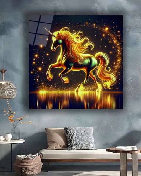 Unicorn Atı Kare Cam Tablo