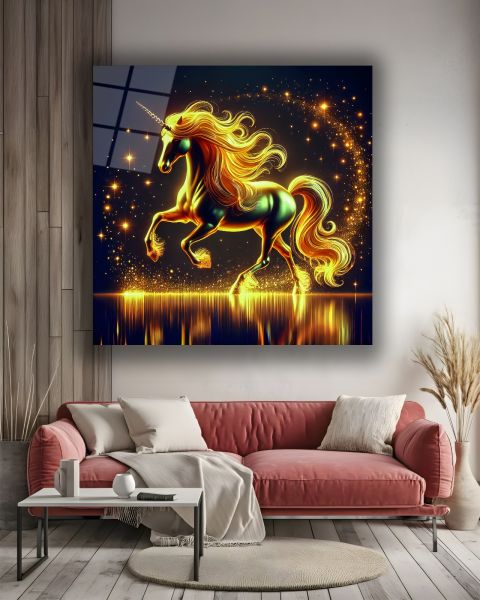 Unicorn Atı Kare Cam Tablo