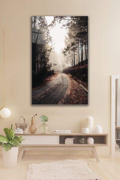 Sonbahar Zamanı Cadde Cam Tablo