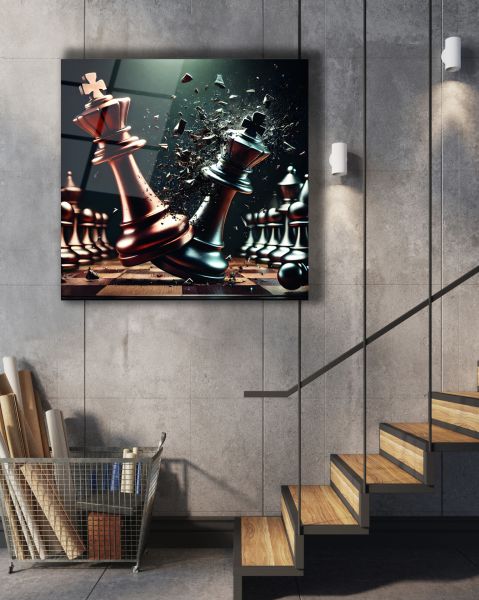 Satranç Taşları Kare Cam Tablo