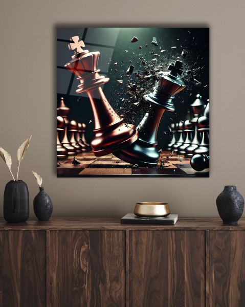 Satranç Taşları Kare Cam Tablo