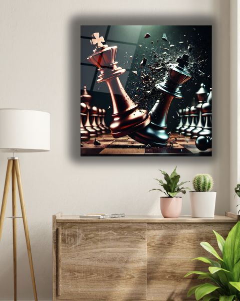 Satranç Taşları Kare Cam Tablo