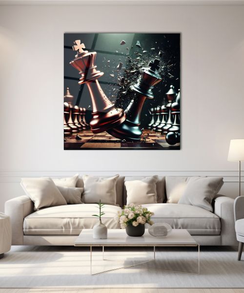 Satranç Taşları Kare Cam Tablo