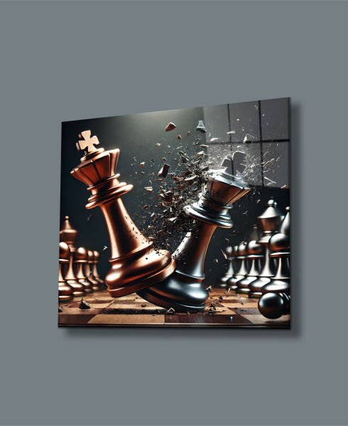 Satranç Taşları Kare Cam Tablo