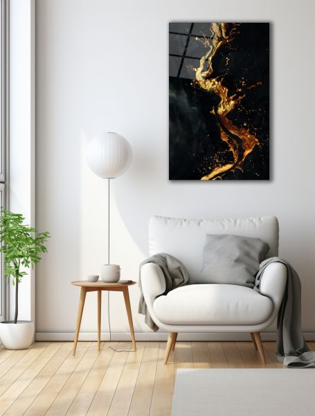 Altın Soyut Desen Cam Tablo