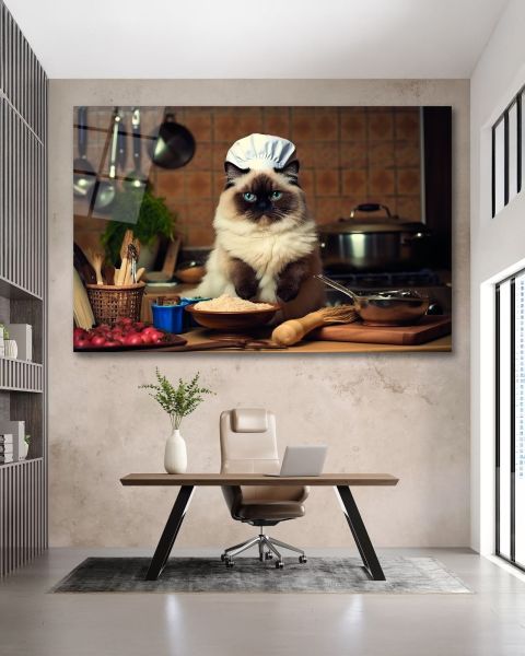 Aşçı Kedi Cam Tablo