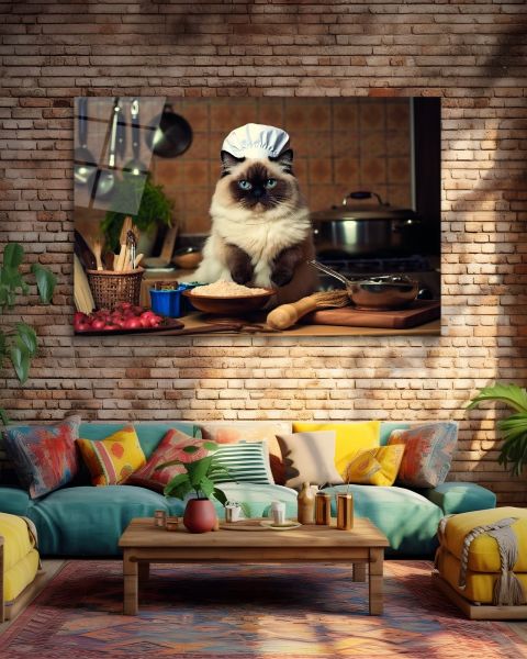 Aşçı Kedi Cam Tablo