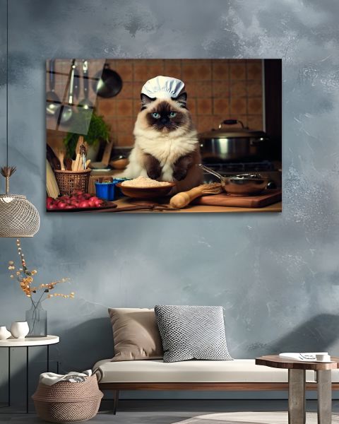 Aşçı Kedi Cam Tablo