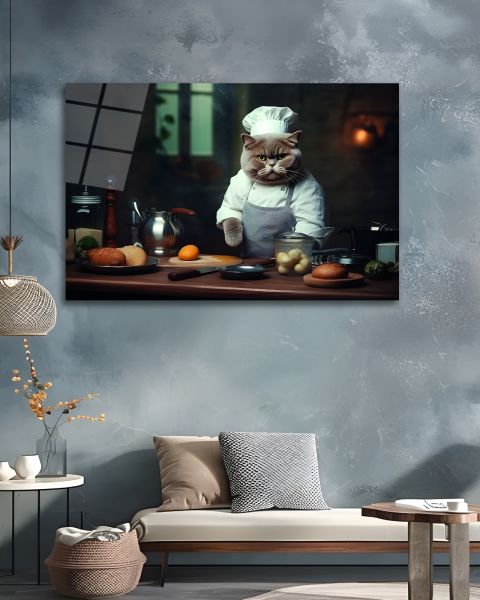Aşçı Kedi Cam Tablo