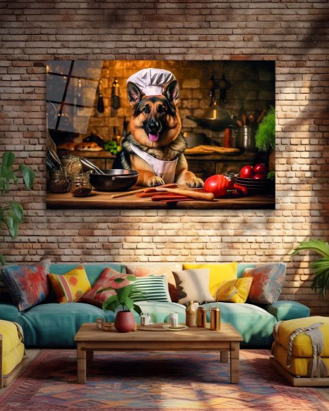 Aşçı Köpek Cam Tablo