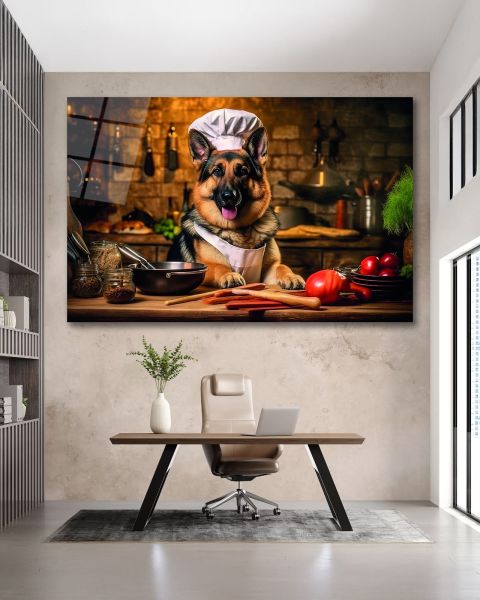 Aşçı Köpek Cam Tablo