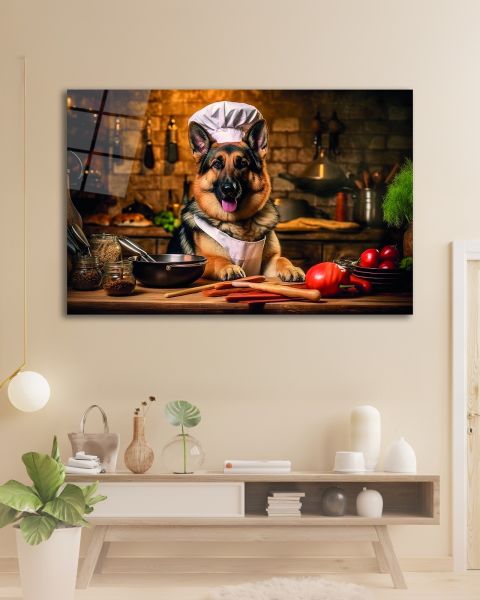 Aşçı Köpek Cam Tablo