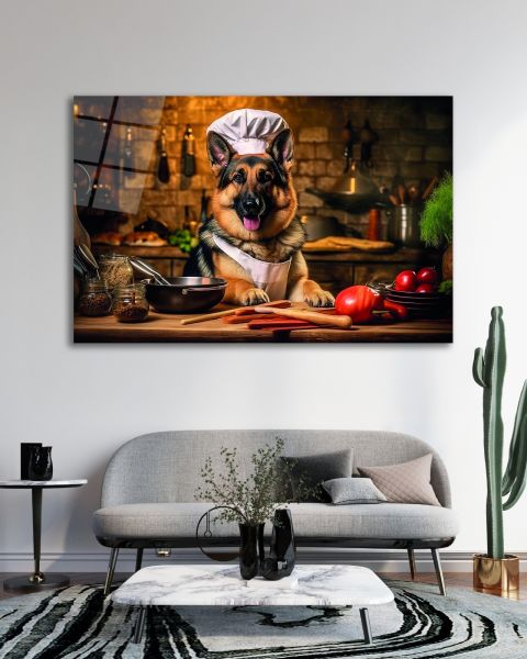 Aşçı Köpek Cam Tablo