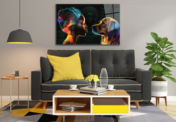 Siyahi Kadın ve Golden Karşılaşması Cam Tablo