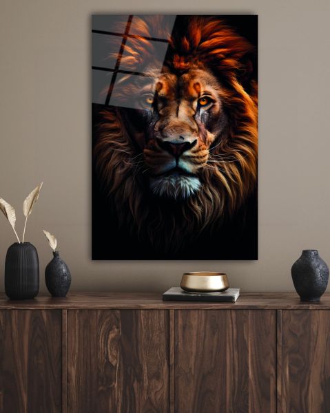Yetişkin Aslan Cam Tablo