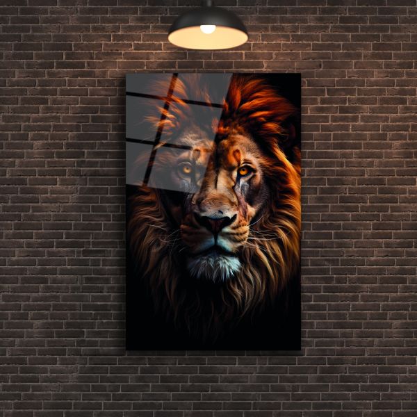 Yetişkin Aslan Cam Tablo