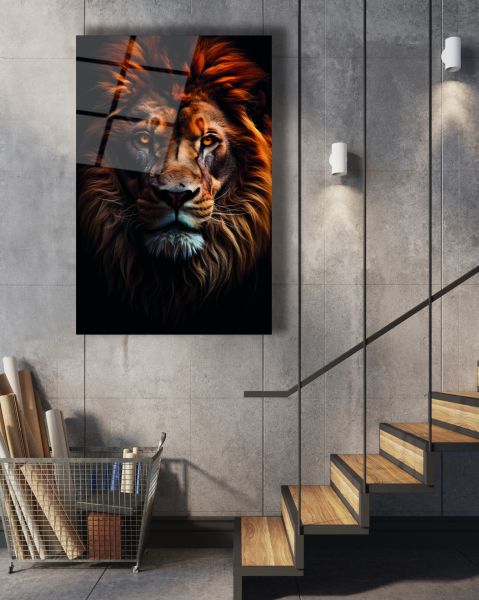 Yetişkin Aslan Cam Tablo