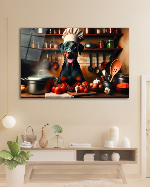 Aşçı Köpek Cam Tablo
