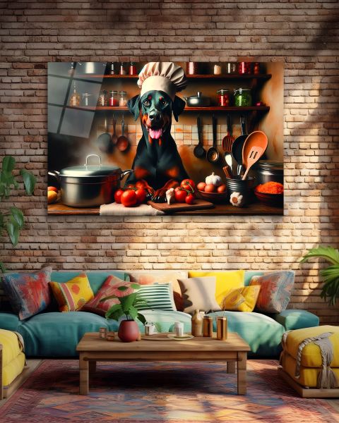 Aşçı Köpek Cam Tablo