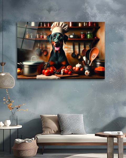 Aşçı Köpek Cam Tablo