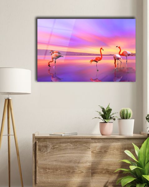 Flamingo Kuşu Cam Tablo