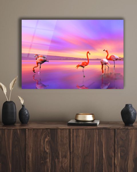 Flamingo Kuşu Cam Tablo