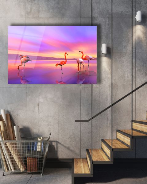 Flamingo Kuşu Cam Tablo