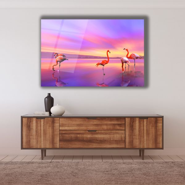 Flamingo Kuşu Cam Tablo