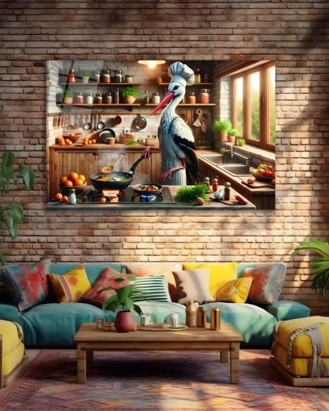 Aşçı Leylek Cam Tablo