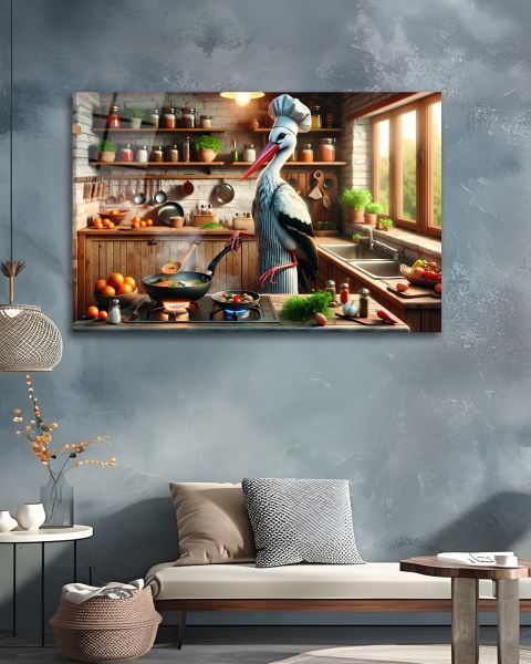 Aşçı Leylek Cam Tablo