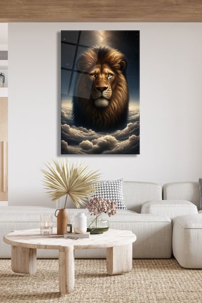 Bulutların Üstünde Aslan Cam Tablo