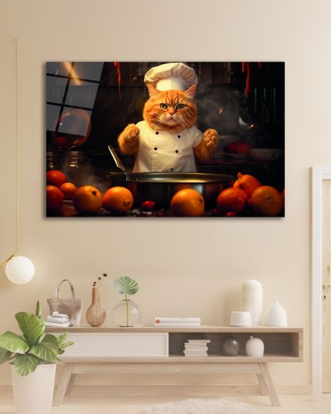 Aşçı Kedi Cam Tablo