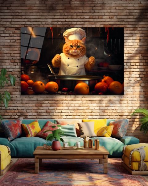 Aşçı Kedi Cam Tablo
