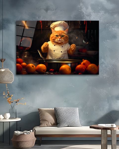 Aşçı Kedi Cam Tablo