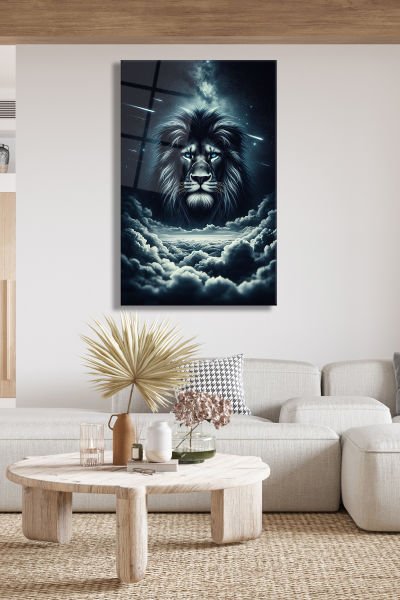Bulutların Üstünde Aslan Cam Tablo