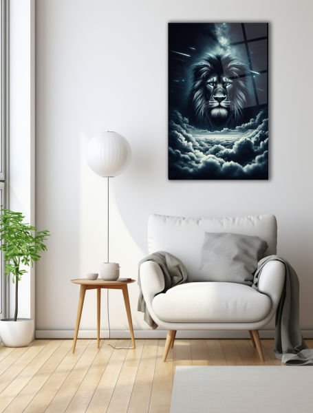 Bulutların Üstünde Aslan Cam Tablo