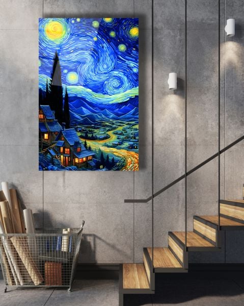 Yıldızlı Gece Cam Tablo 90x60