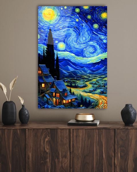 Yıldızlı Gece Cam Tablo 90x60