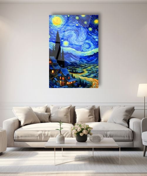 Yıldızlı Gece Cam Tablo 90x60