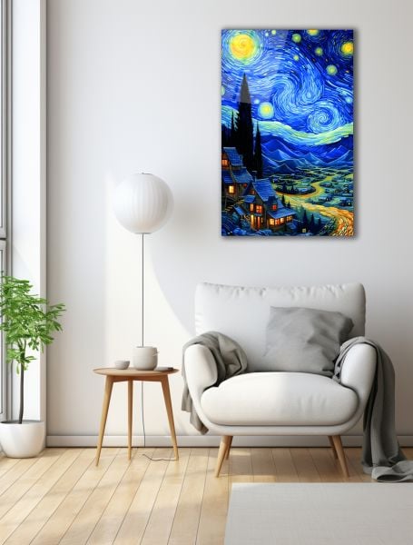 Yıldızlı Gece Cam Tablo 90x60
