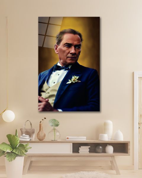 Atatürk Yan Portre Cam Tablo